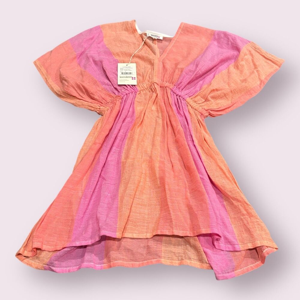 lemlem Alem Plunge Dress Womens Small Nefas Peach Pink  Plunge V-Neck